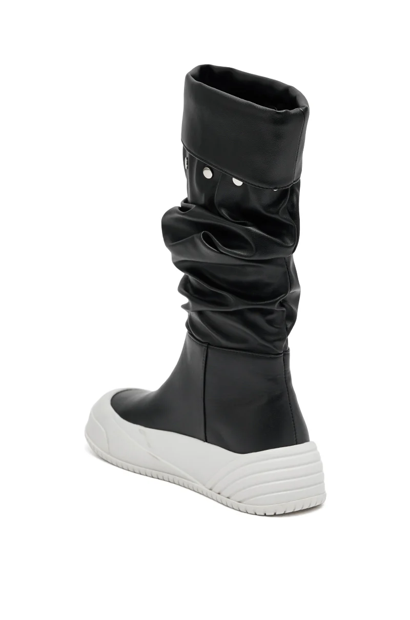 AZALEA WANG SMARTER BLACK RUCHED PU FLAT BOOT - Image 12