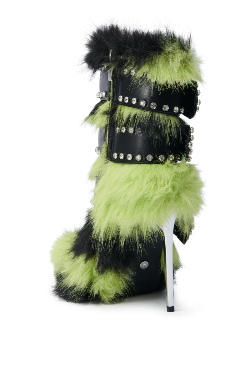 AZALEA WANG SOPHUS LIME FUR EMBELLISHED BOOTIE - Image 6