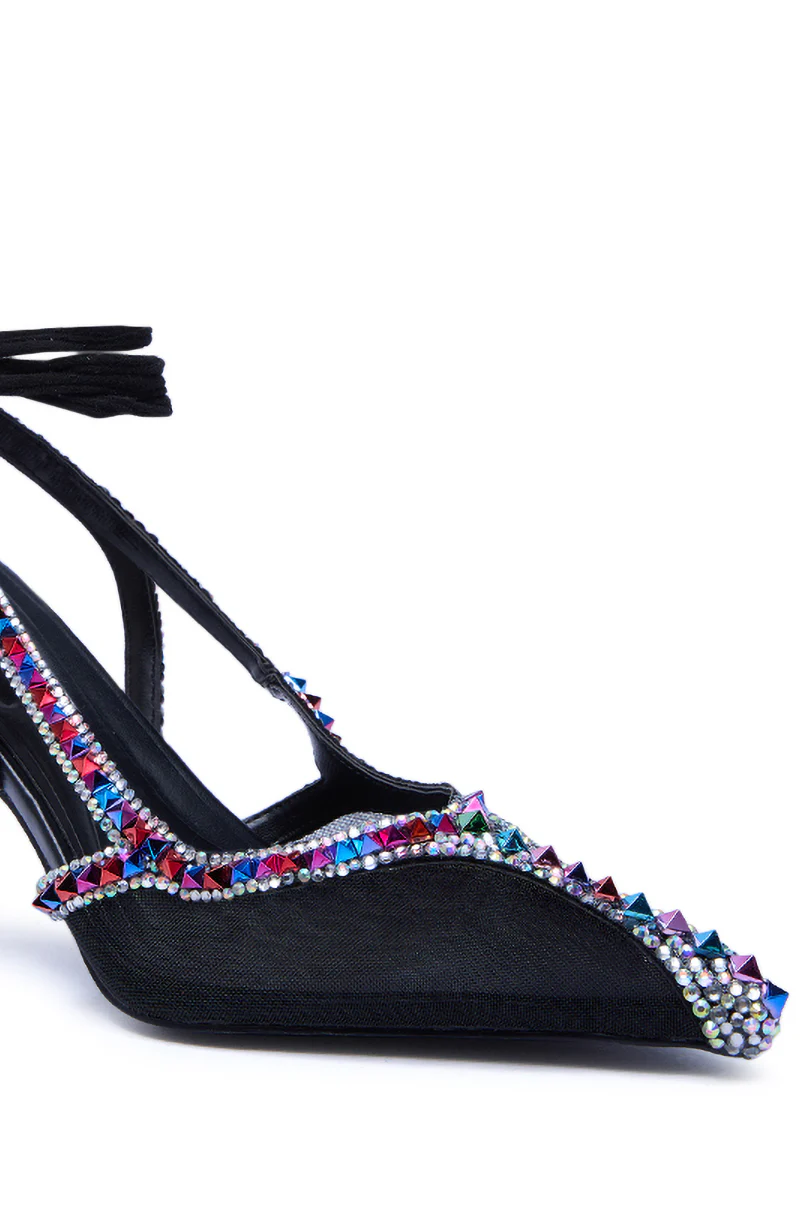 AZALEA WANG SPEEDYIE BLACK MULTI MESH AND MULTI COLORED RHINESTONES PUMP - Image 10