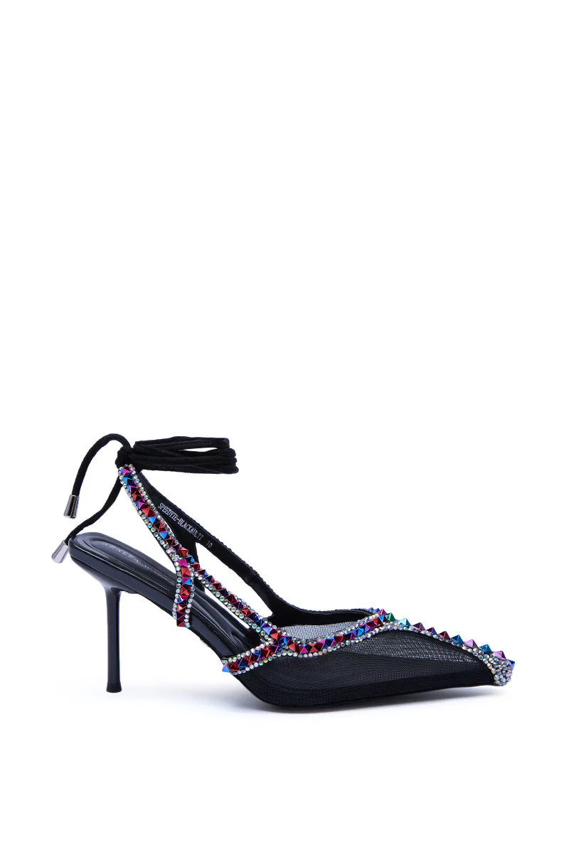 AZALEA WANG SPEEDYIE BLACK MULTI MESH AND MULTI COLORED RHINESTONES PUMP - Image 7