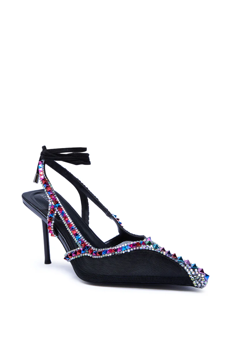 AZALEA WANG SPEEDYIE BLACK MULTI MESH AND MULTI COLORED RHINESTONES PUMP - Image 8