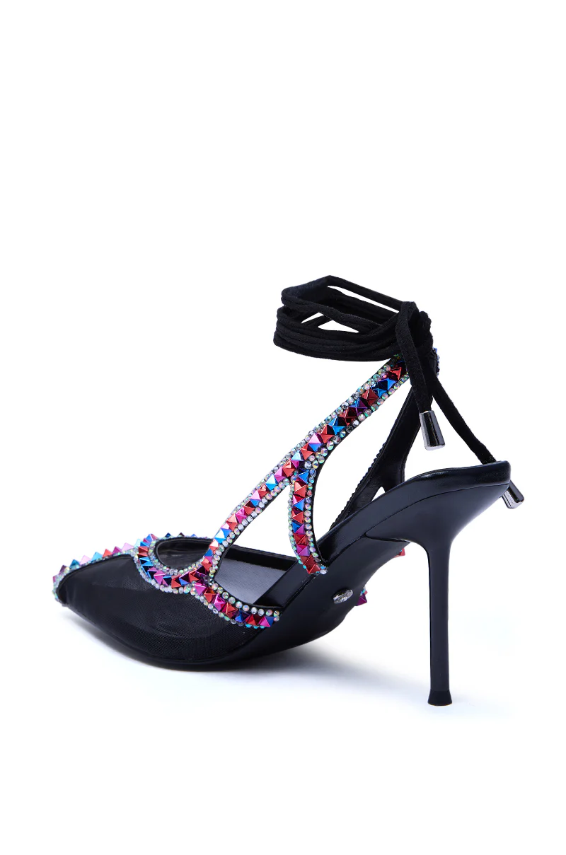 AZALEA WANG SPEEDYIE BLACK MULTI MESH AND MULTI COLORED RHINESTONES PUMP - Image 9