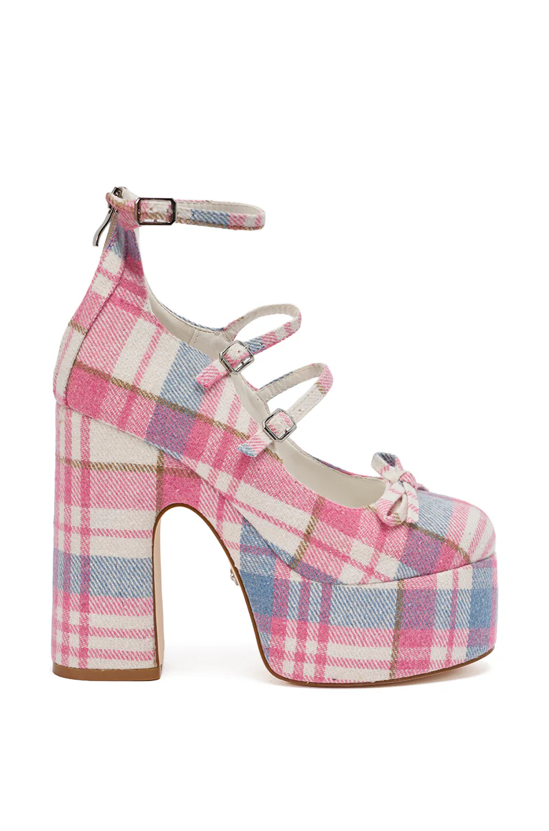 AZALEA WANG SPROUT PINK PLAID CHUNKY PUMP - Image 5