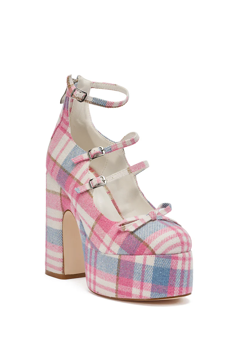 AZALEA WANG SPROUT PINK PLAID CHUNKY PUMP - Image 6