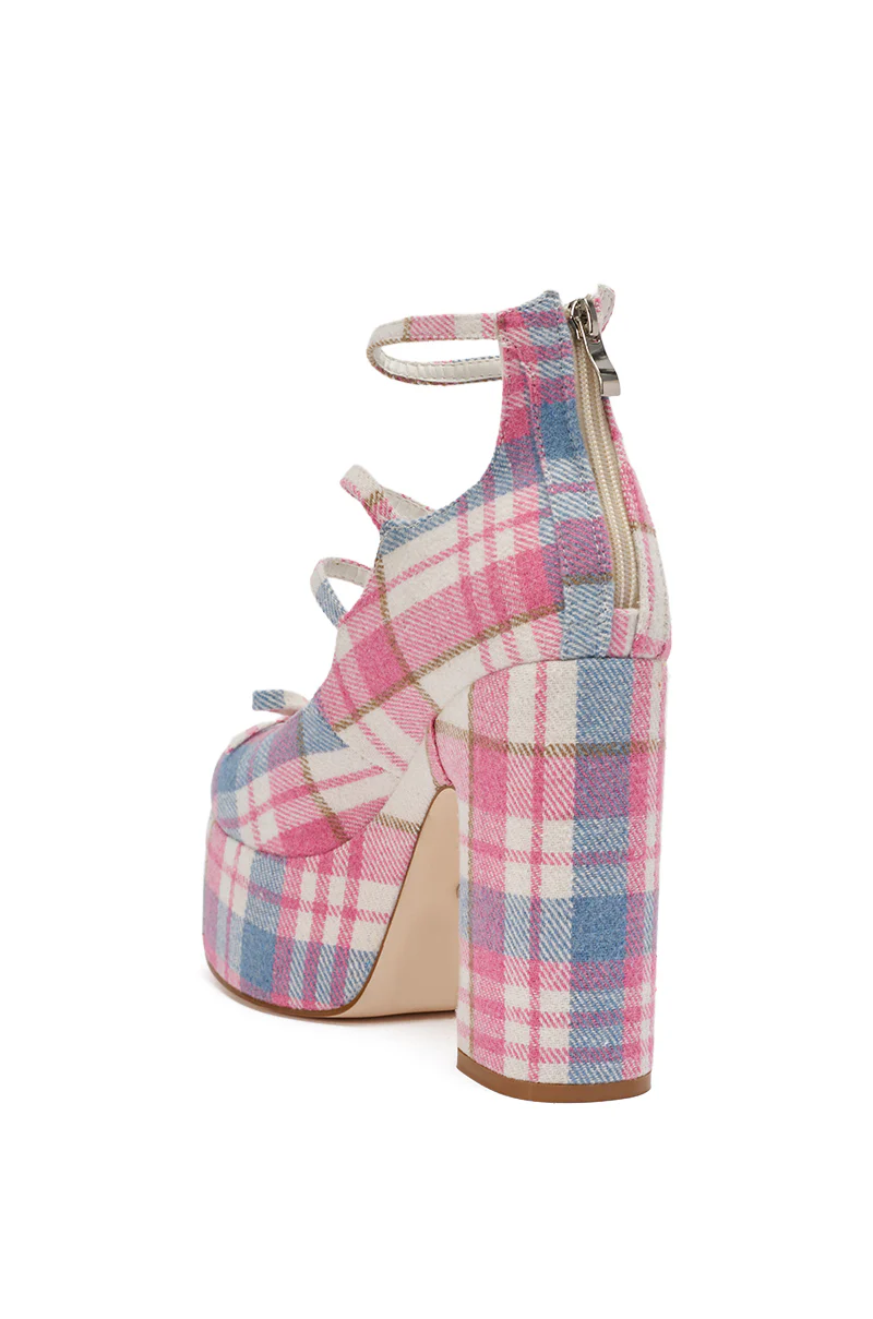 AZALEA WANG SPROUT PINK PLAID CHUNKY PUMP - Image 7