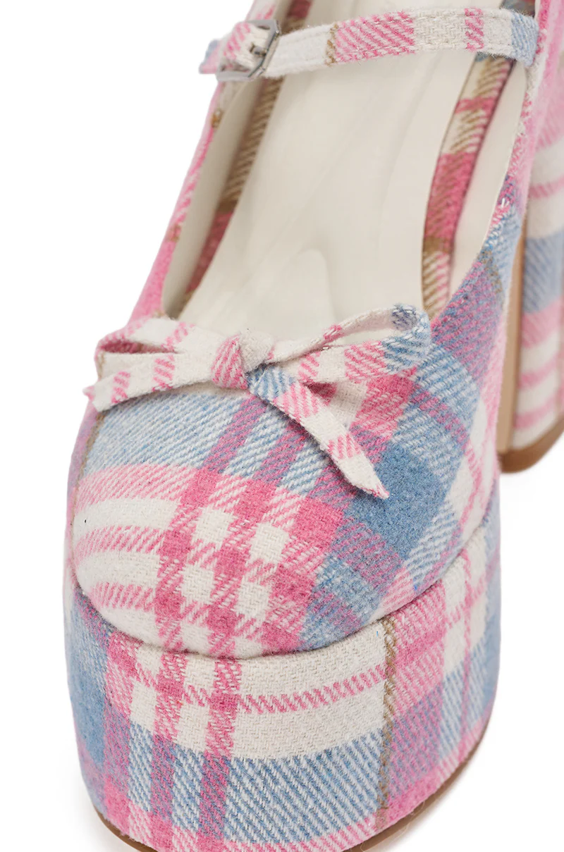 AZALEA WANG SPROUT PINK PLAID CHUNKY PUMP - Image 8