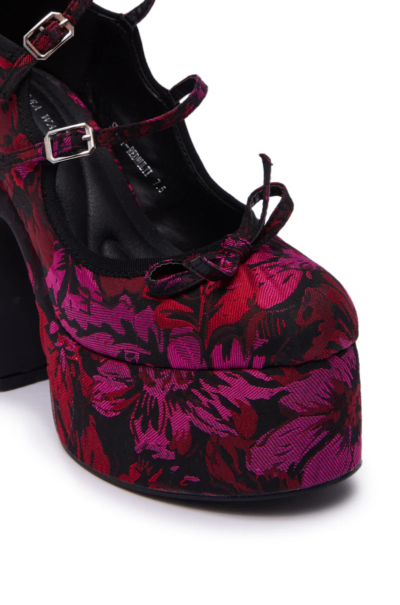 AZALEA WANG SPROUT RED MULTI FLORAL BROCADE MARY JANE PLATFORM PUMP - Image 10