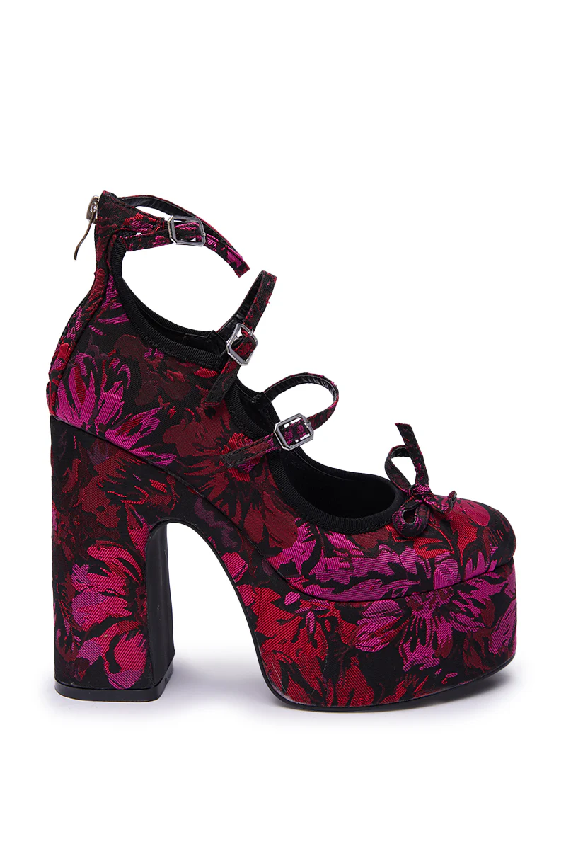 AZALEA WANG SPROUT RED MULTI FLORAL BROCADE MARY JANE PLATFORM PUMP - Image 7