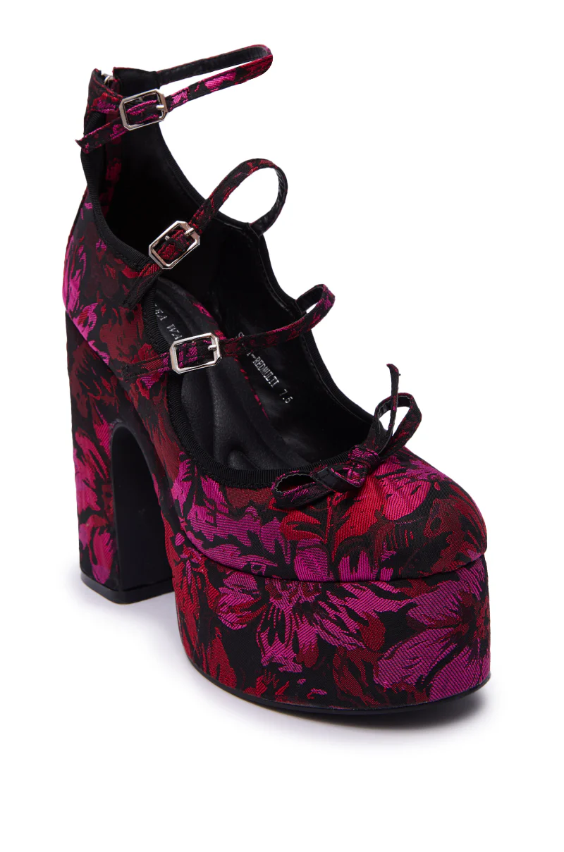 AZALEA WANG SPROUT RED MULTI FLORAL BROCADE MARY JANE PLATFORM PUMP - Image 8