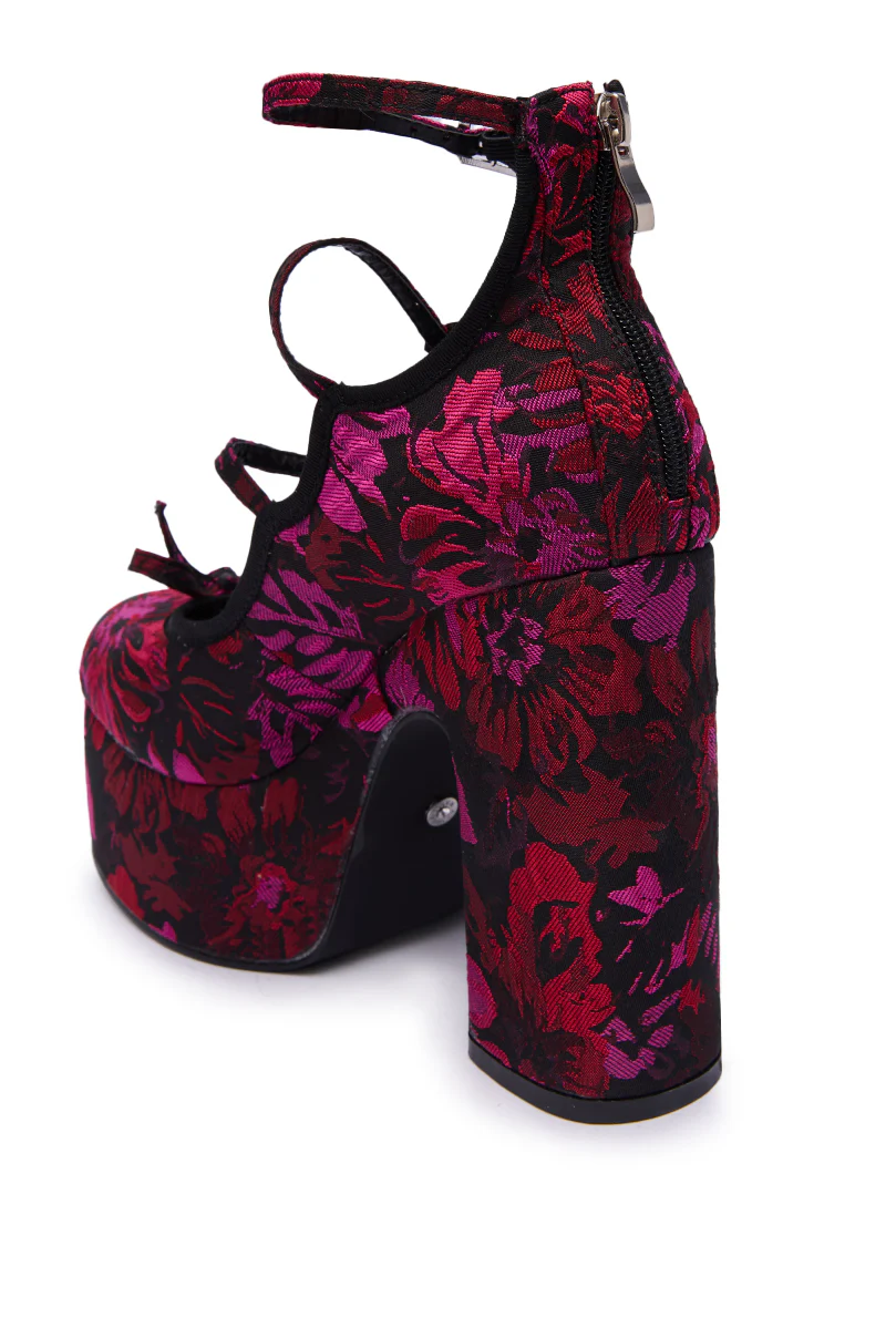AZALEA WANG SPROUT RED MULTI FLORAL BROCADE MARY JANE PLATFORM PUMP - Image 9