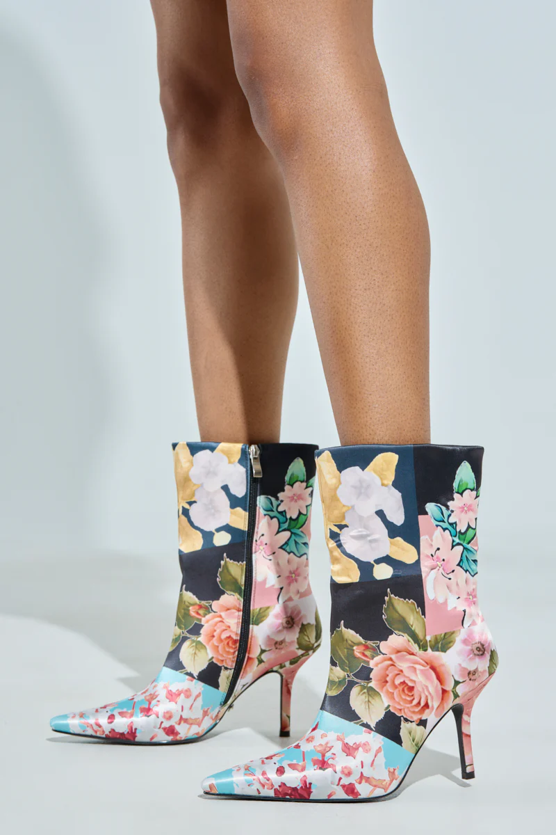 AZALEA WANG STILETTO COLOR BLOCKED FLORAL BOOTIE - Image 2