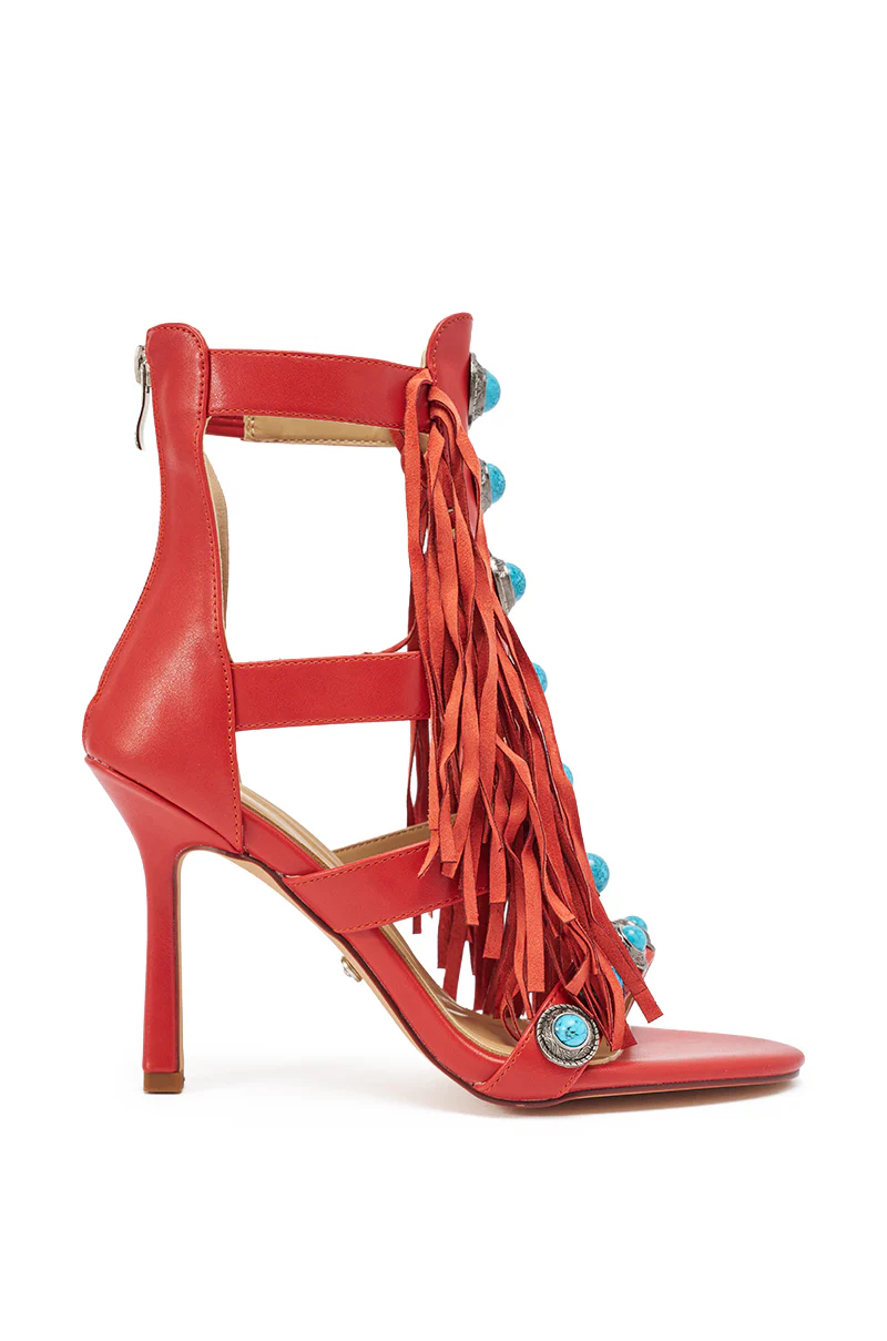 AZALEA WANG SUMAC RED FRINGE WESTERN STILETTO SANDAL - Image 4