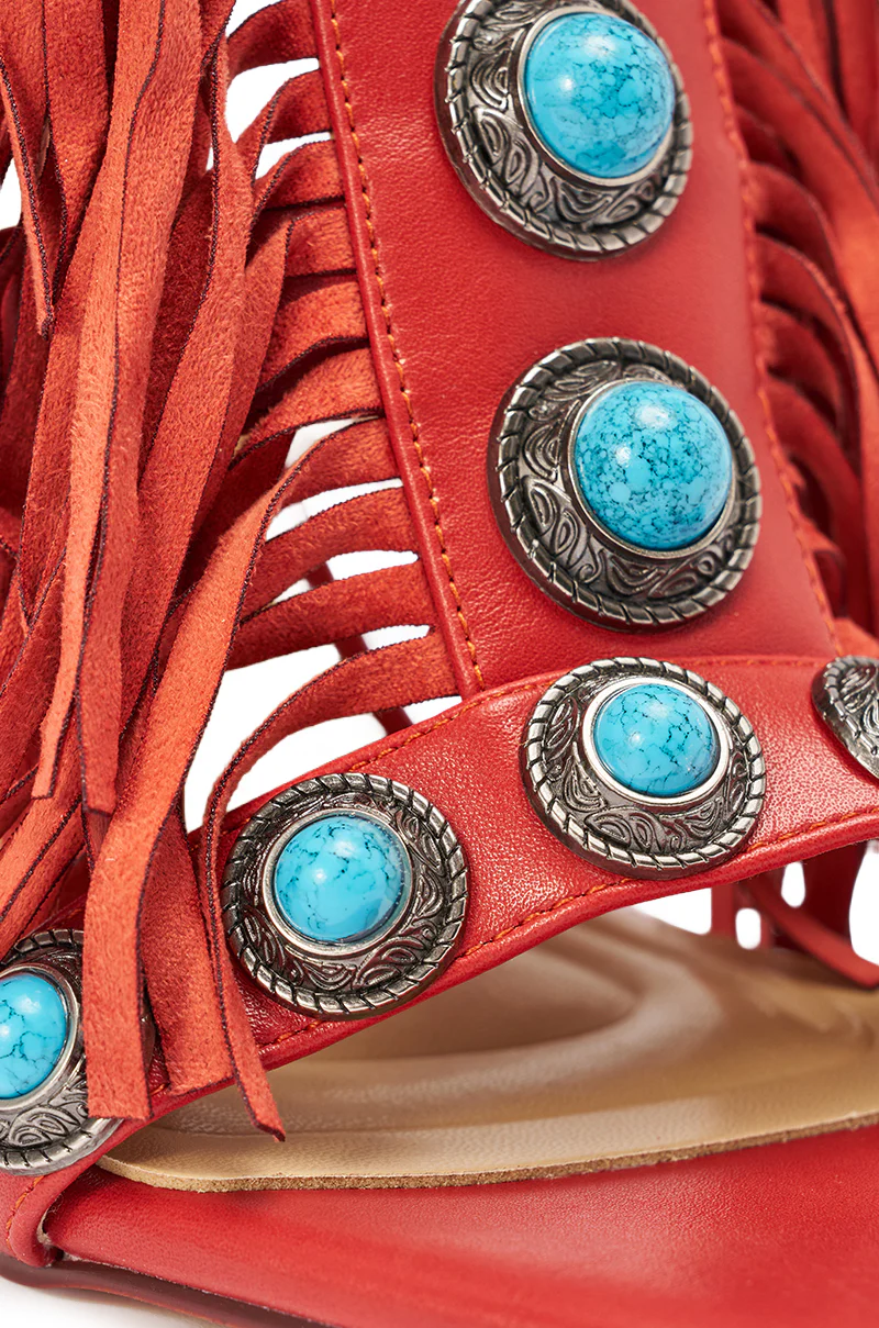 AZALEA WANG SUMAC RED FRINGE WESTERN STILETTO SANDAL - Image 7