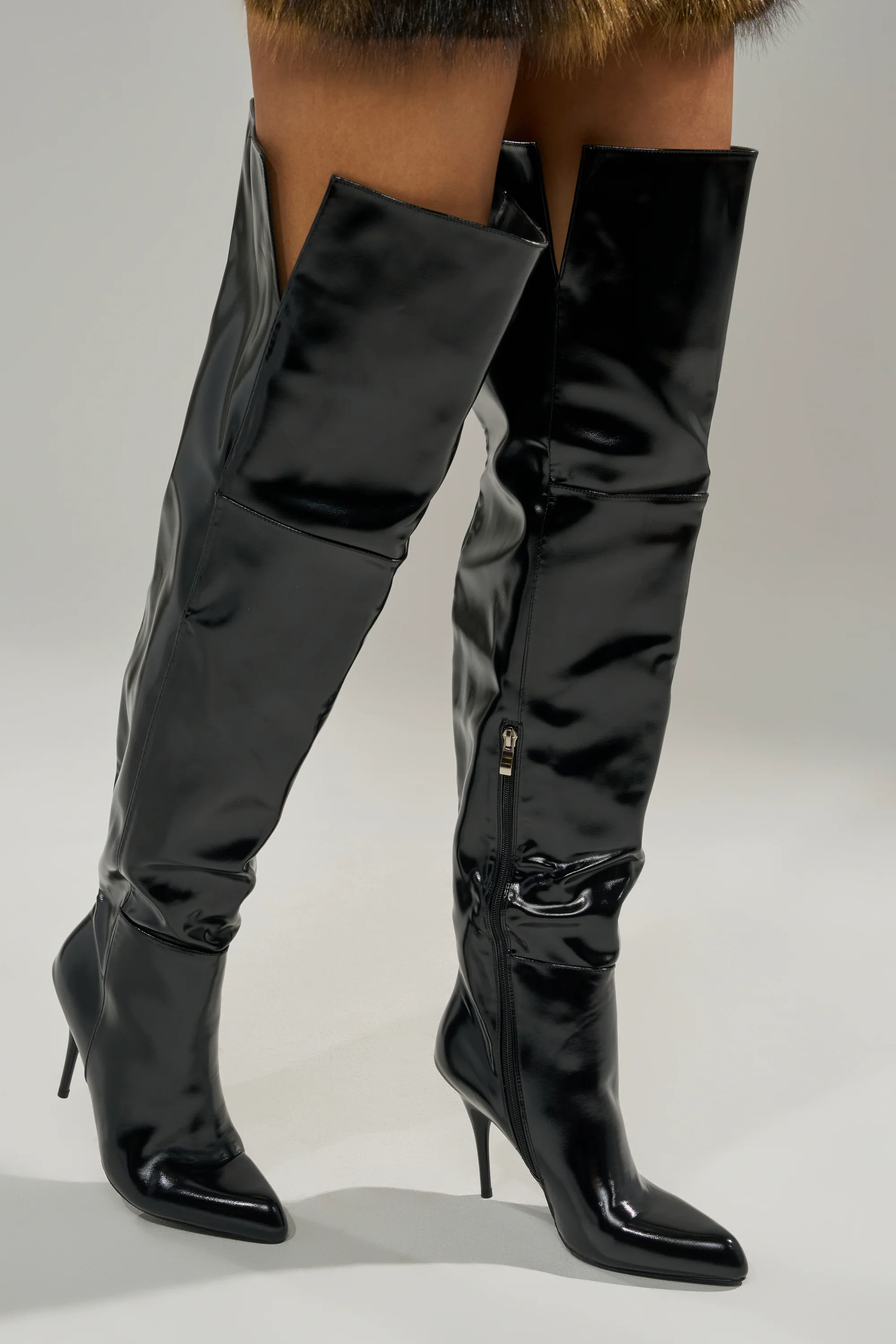 AZALEA WANG SUNSHINE THIGH HIGH BLACK PU STILETTO BOOT - Image 2