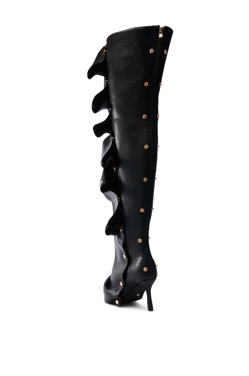 AZALEA WANG SWELCIE BLACK PU GOLD HARDWARE STILETTO BOOT - Image 10