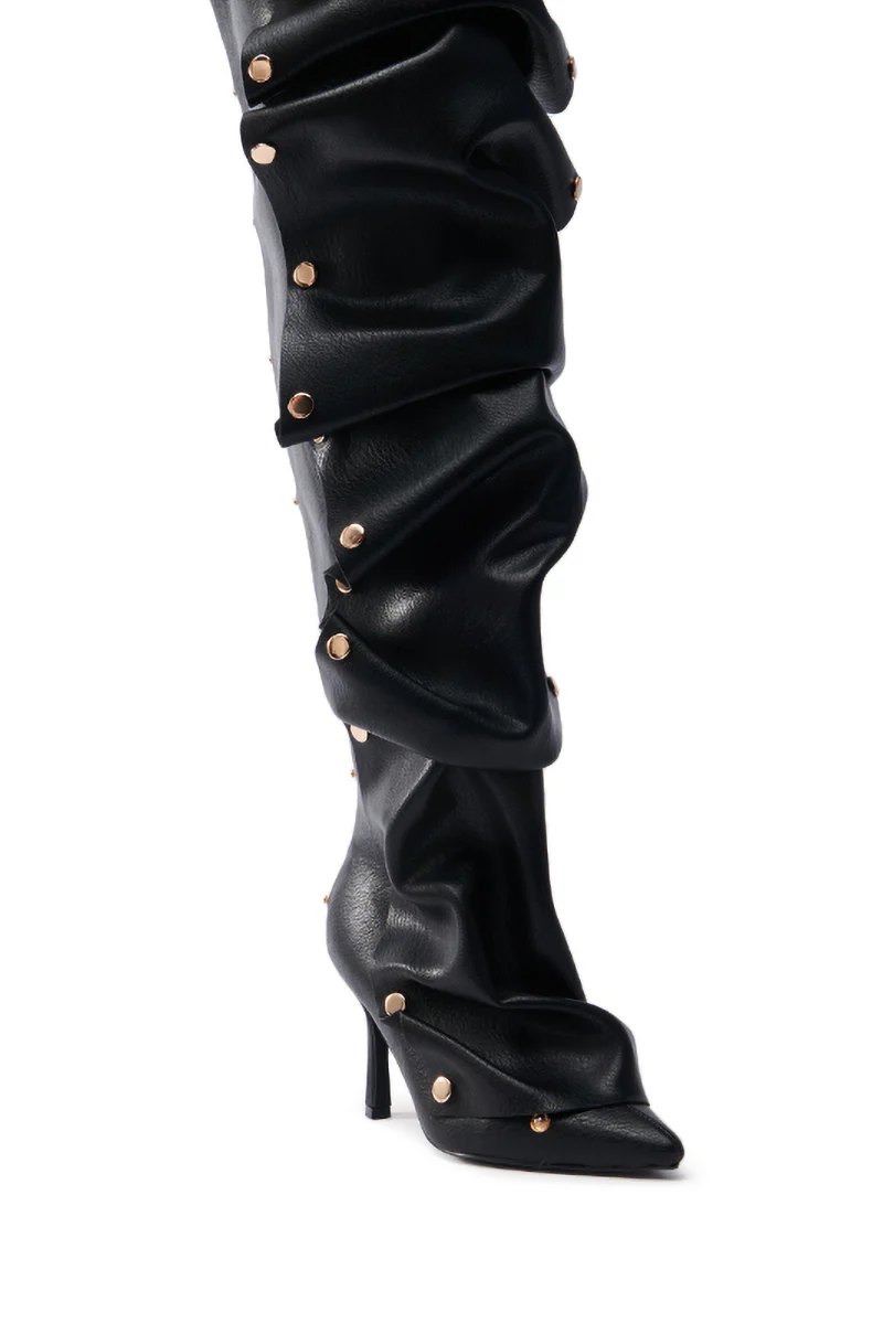 AZALEA WANG SWELCIE BLACK PU GOLD HARDWARE STILETTO BOOT - Image 11
