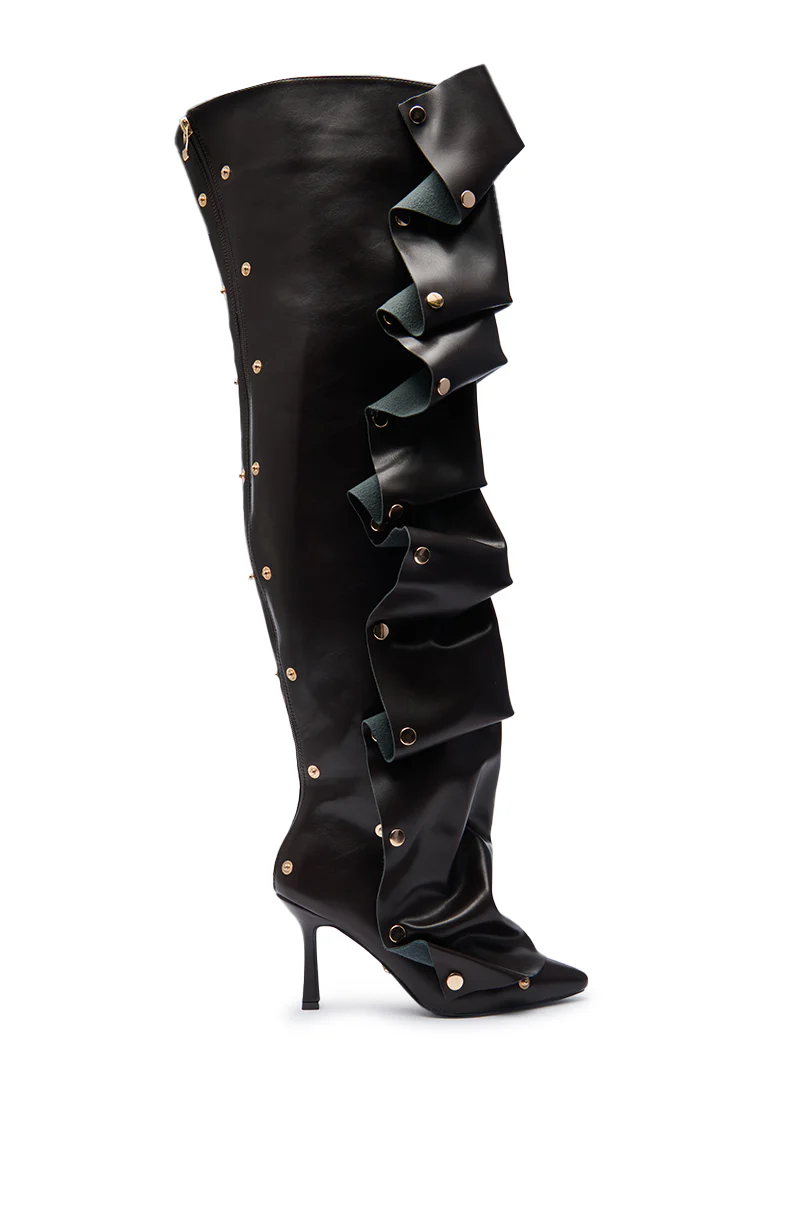 AZALEA WANG SWELCIE CHOCOLATE BROWN FOLDED AND SNAP DETAIL THIGH HIGH BOOT - Image 2