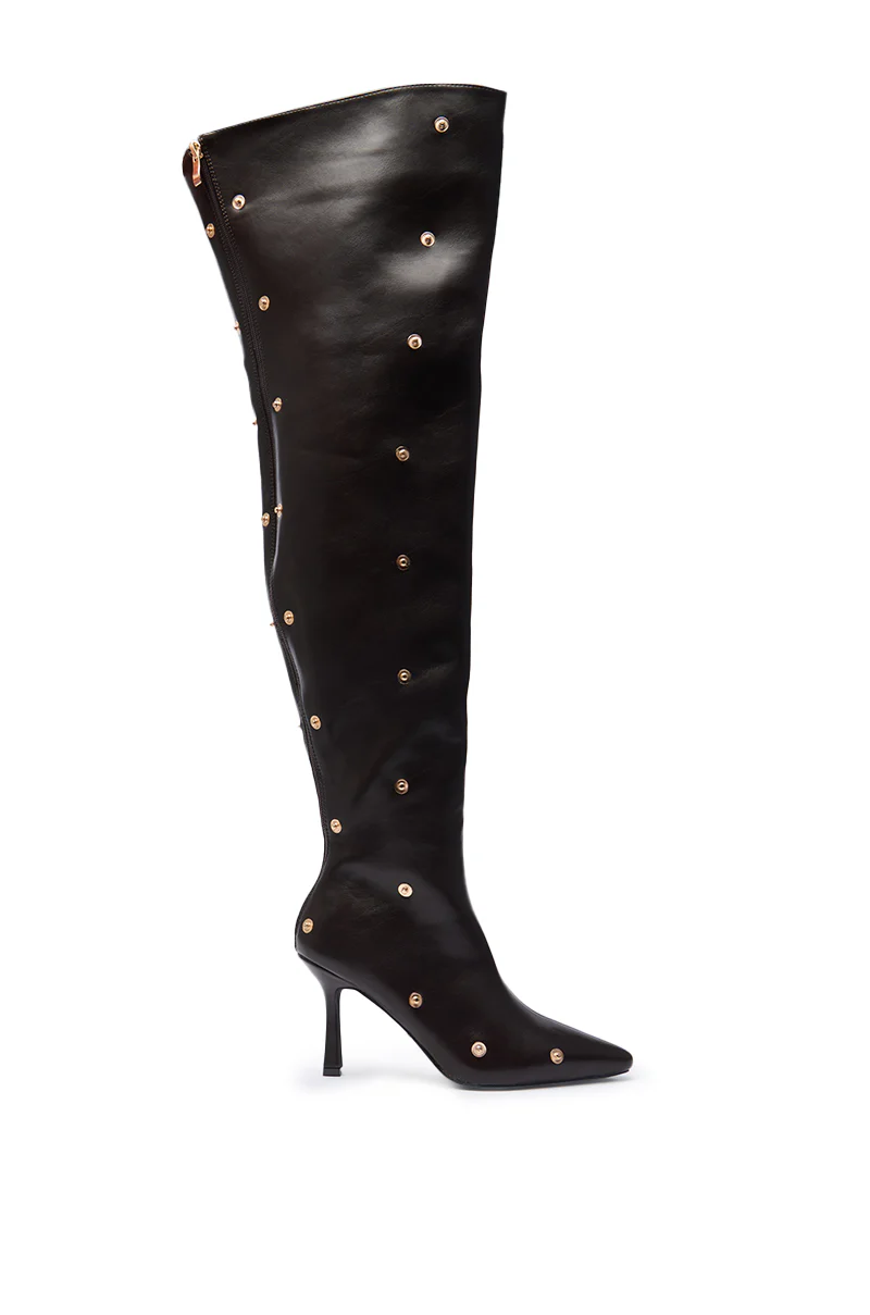 AZALEA WANG SWELCIE CHOCOLATE BROWN FOLDED AND SNAP DETAIL THIGH HIGH BOOT - Image 3