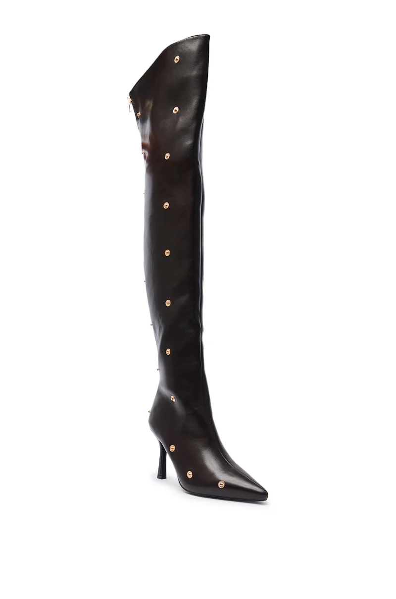 AZALEA WANG SWELCIE CHOCOLATE BROWN FOLDED AND SNAP DETAIL THIGH HIGH BOOT - Image 5