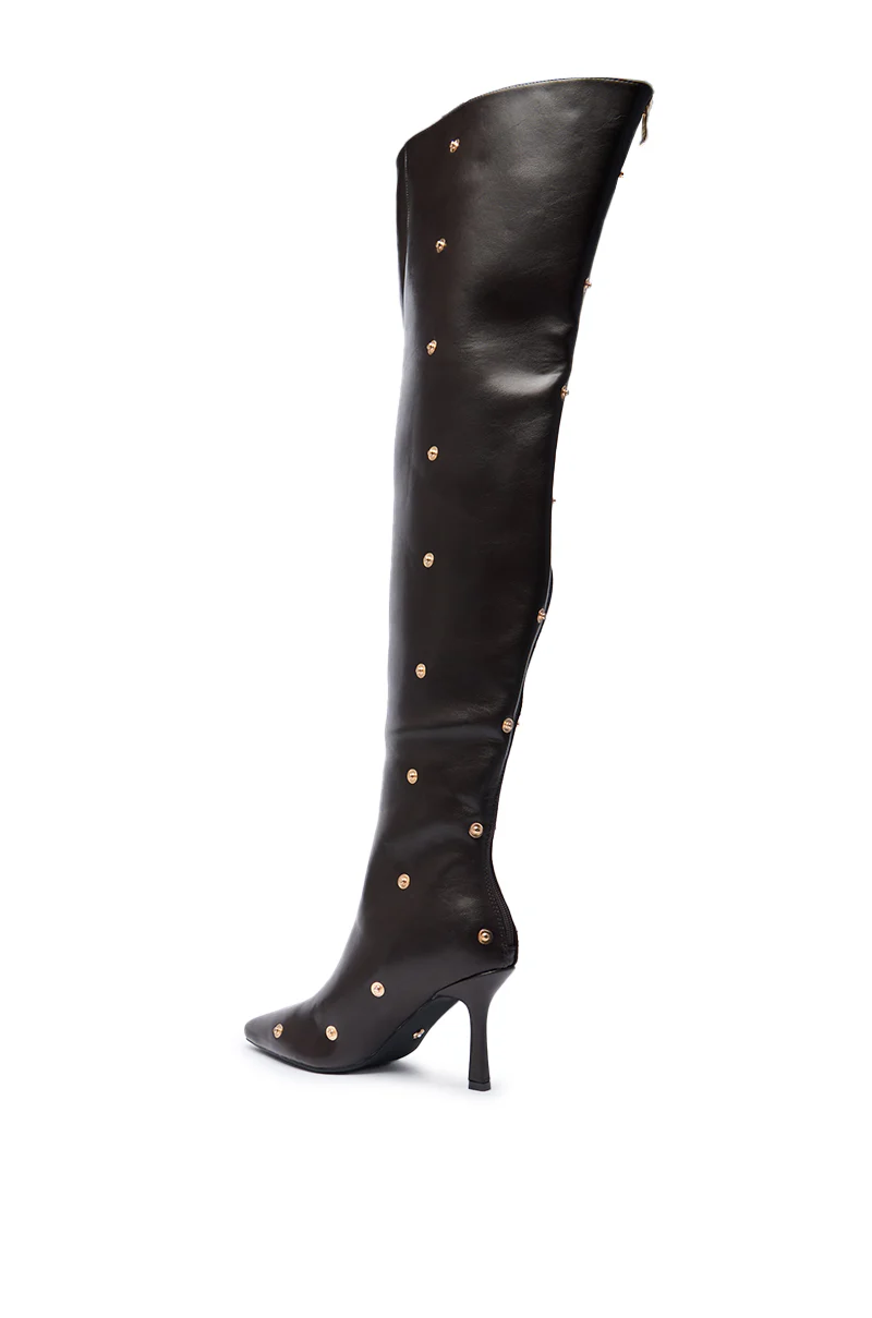 AZALEA WANG SWELCIE CHOCOLATE BROWN FOLDED AND SNAP DETAIL THIGH HIGH BOOT - Image 7