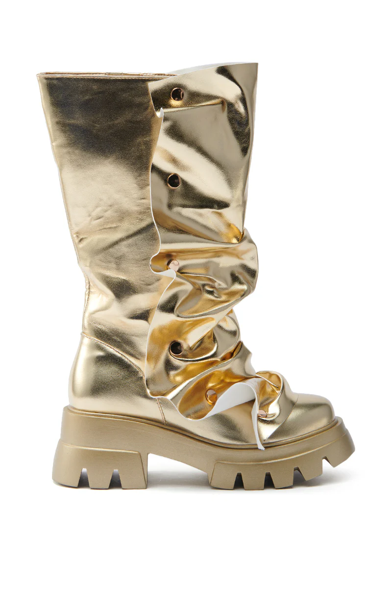 AZALEA WANG SYBEL BUTTON GOLD FLAT BOOTIE - Image 2