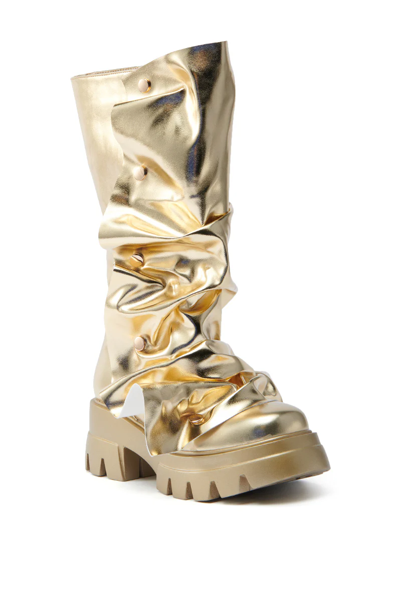 AZALEA WANG SYBEL BUTTON GOLD FLAT BOOTIE - Image 3