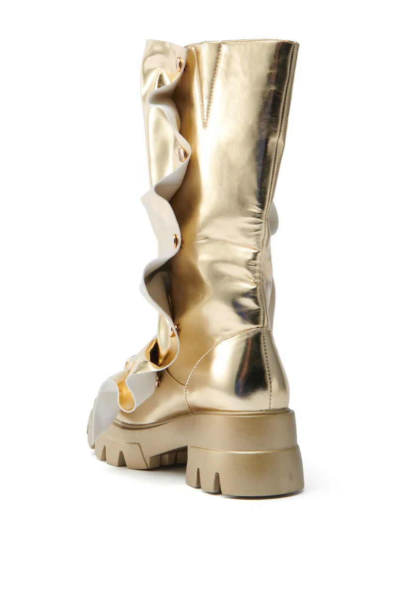 AZALEA WANG SYBEL BUTTON GOLD FLAT BOOTIE - Image 4