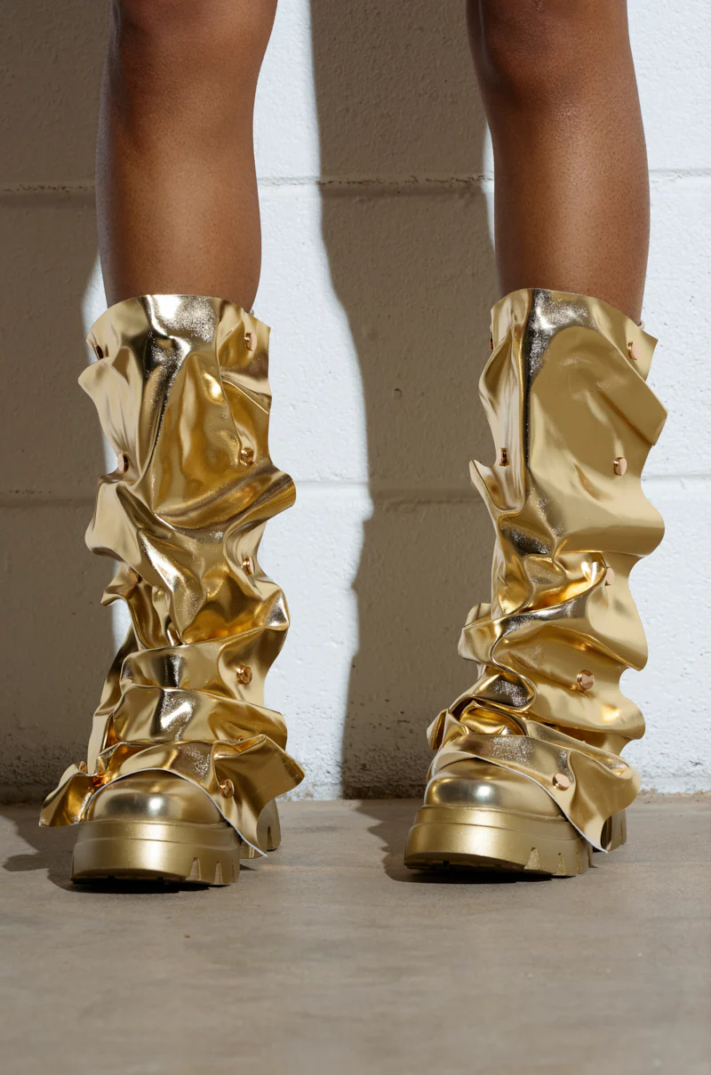 AZALEA WANG SYBEL BUTTON GOLD FLAT BOOTIE - Image 8