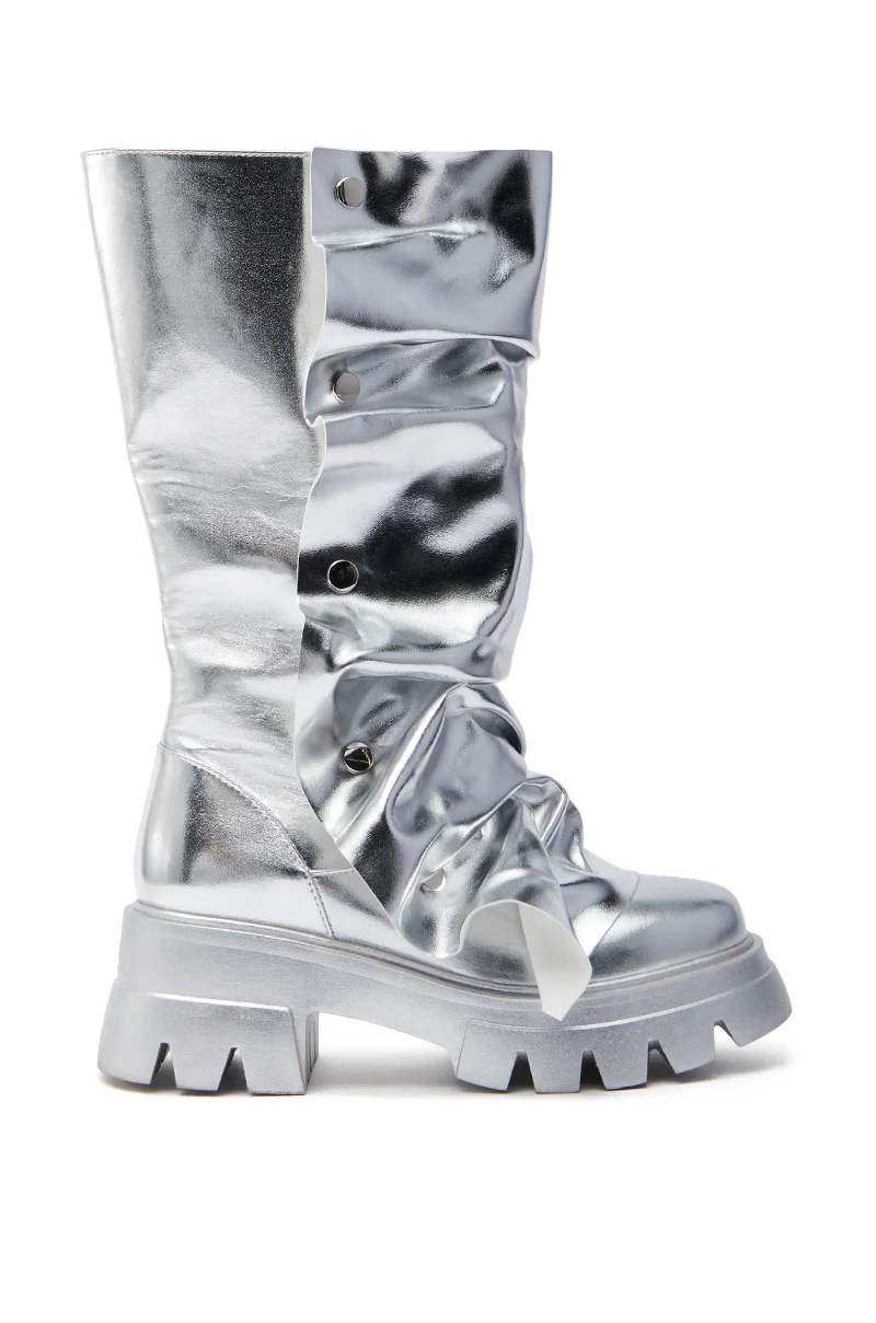 AZALEA WANG SYBEL BUTTON SILVER FLAT BOOTIE - Image 5