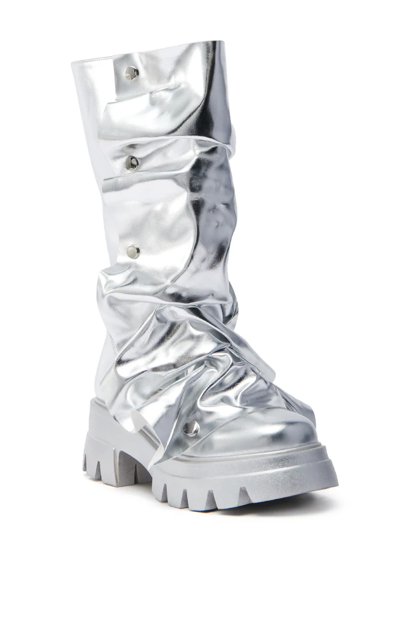 AZALEA WANG SYBEL BUTTON SILVER FLAT BOOTIE - Image 7
