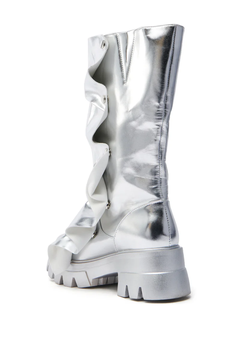 AZALEA WANG SYBEL BUTTON SILVER FLAT BOOTIE - Image 8
