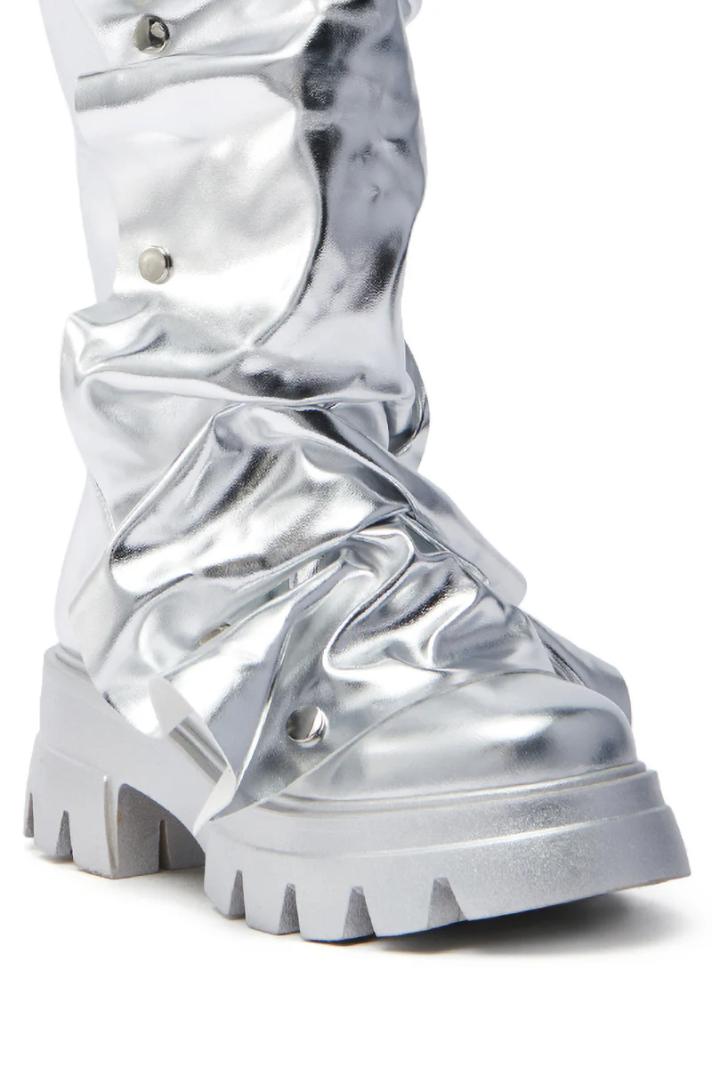 AZALEA WANG SYBEL BUTTON SILVER FLAT BOOTIE - Image 9