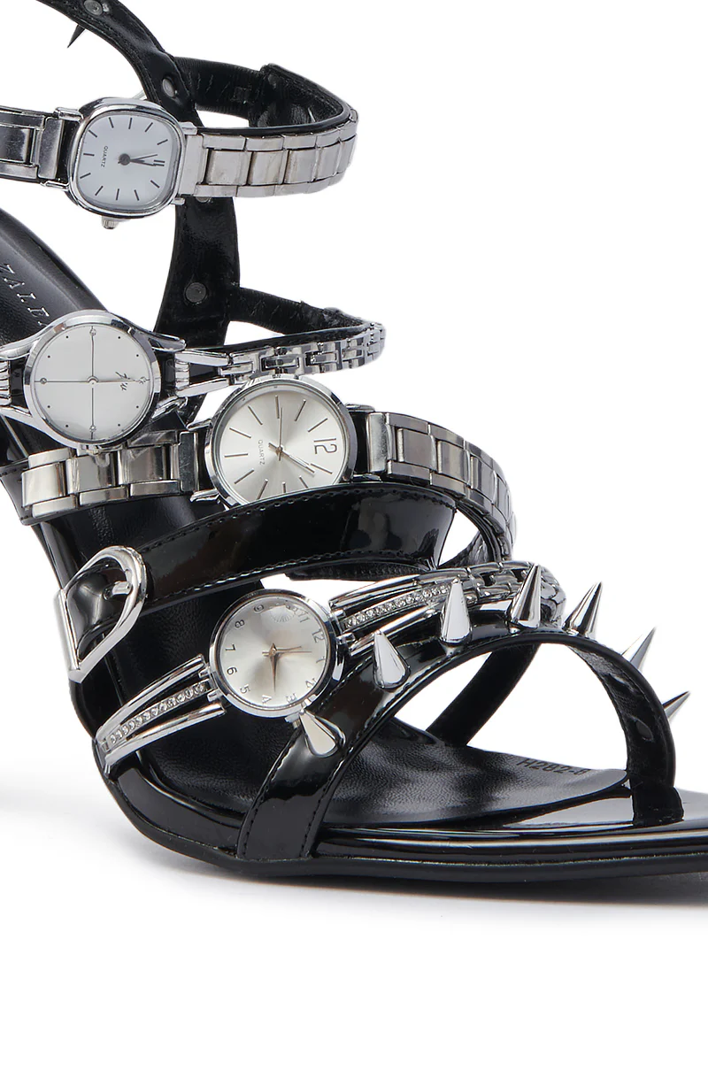AZALEA WANG SYDONDIA BLACK WATCH SHOE STILETTO SANDAL - Image 9