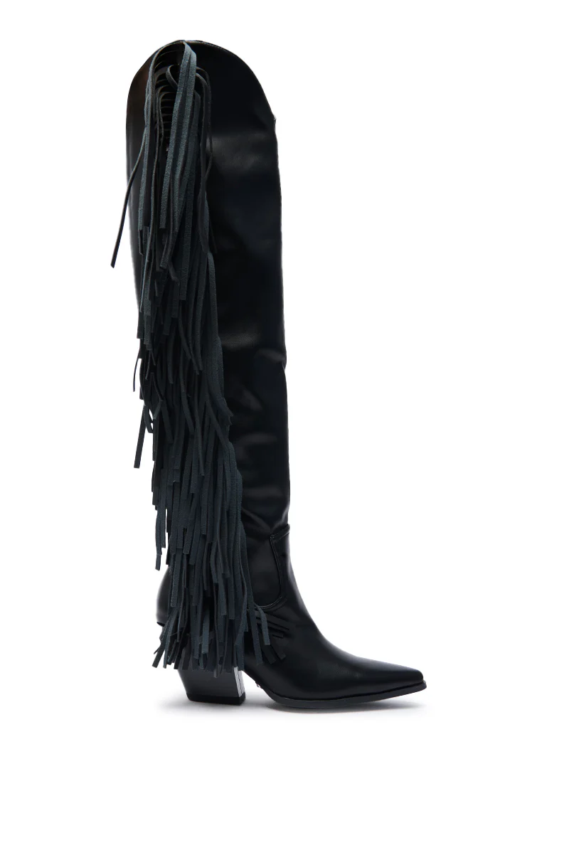AZALEA WANG SZYMON BLACK WESTERN BOOT WITH FRINGE DETAILING - Image 3