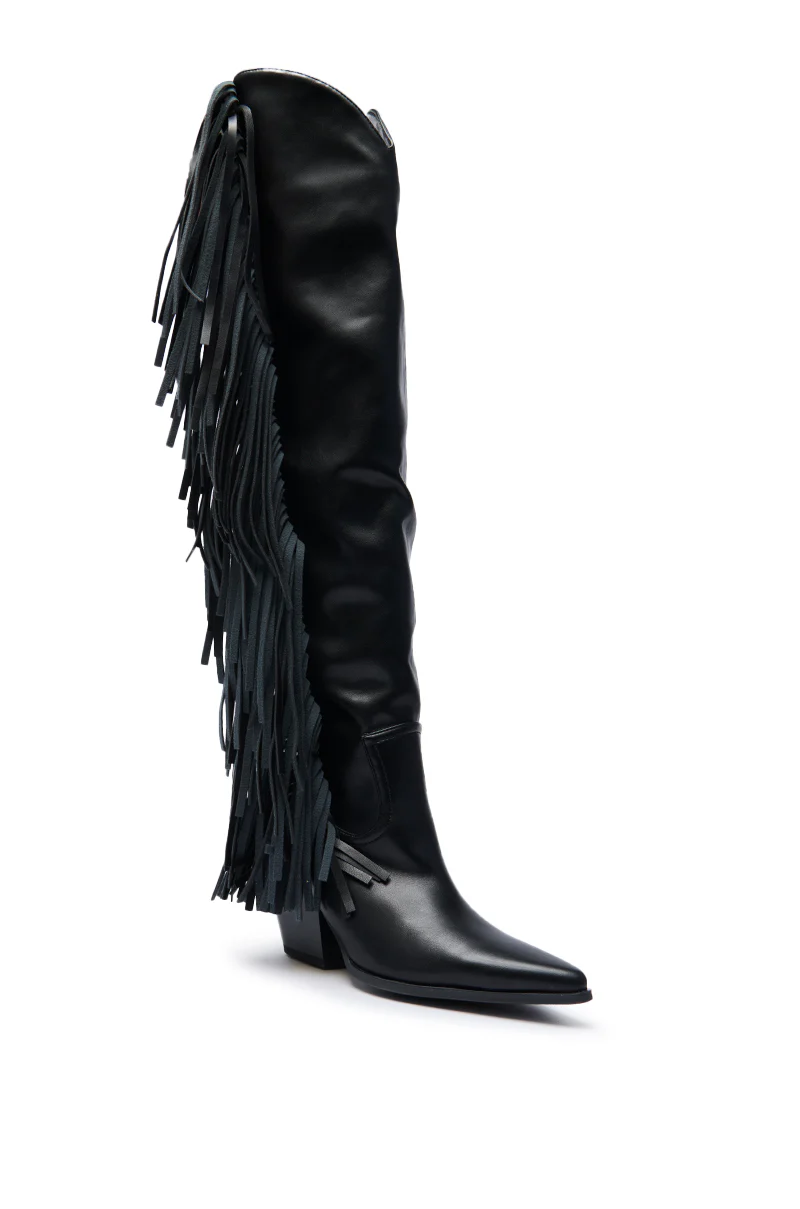 AZALEA WANG SZYMON BLACK WESTERN BOOT WITH FRINGE DETAILING - Image 4