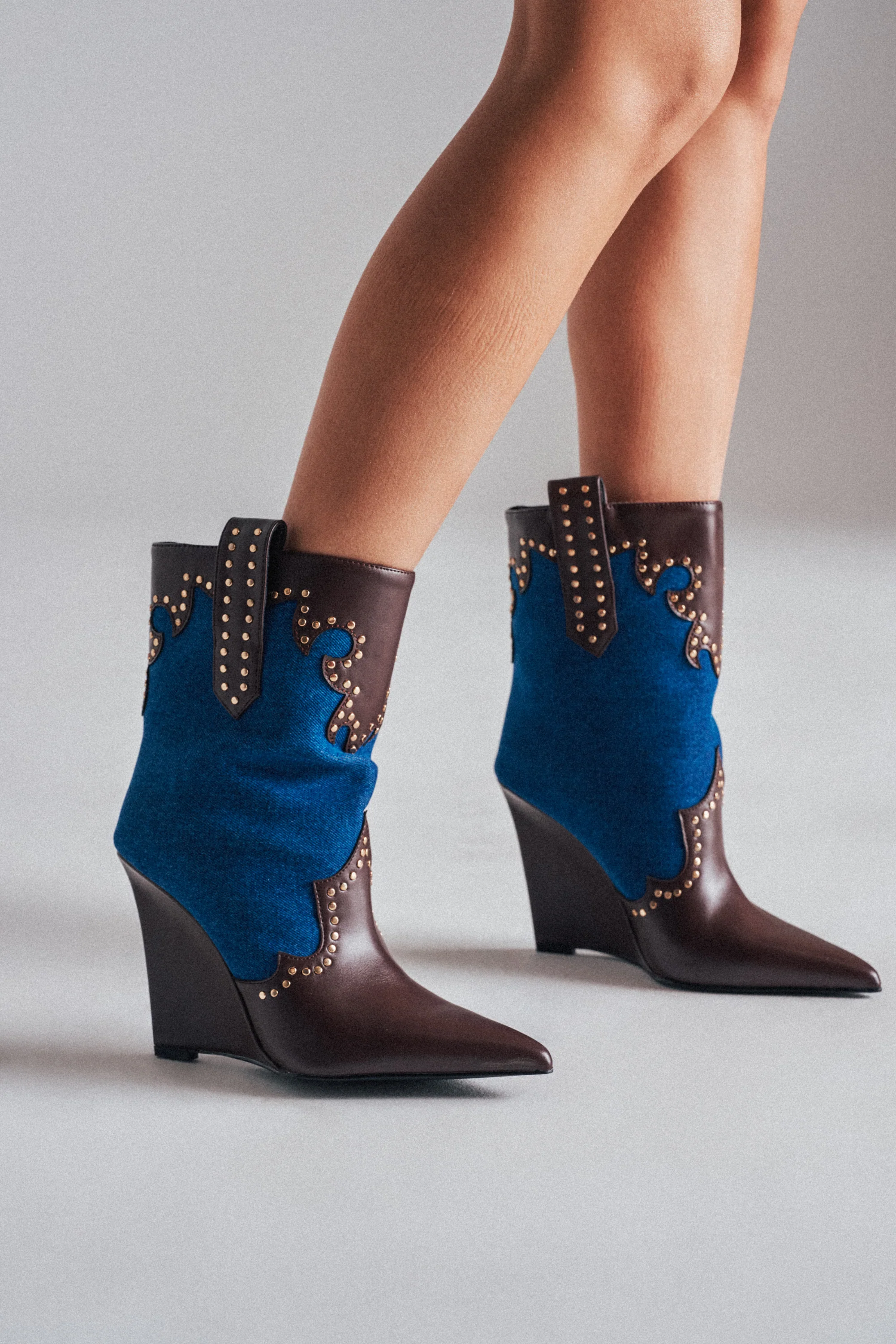 AZALEA WANG TALLULAH DENIM WEDGE WESTERN BOOTIE - Image 2