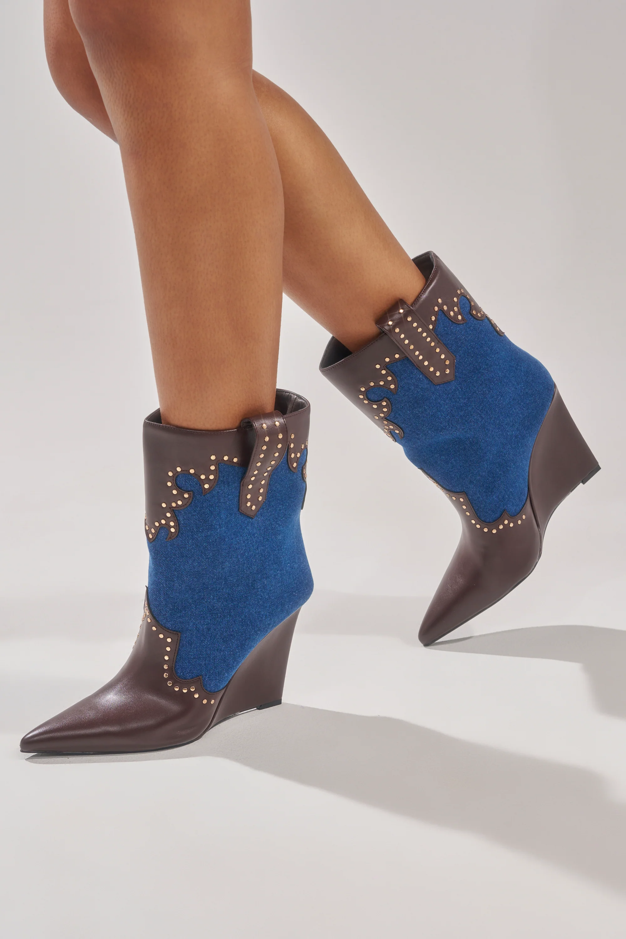 AZALEA WANG TALLULAH DENIM WEDGE WESTERN BOOTIE - Image 3
