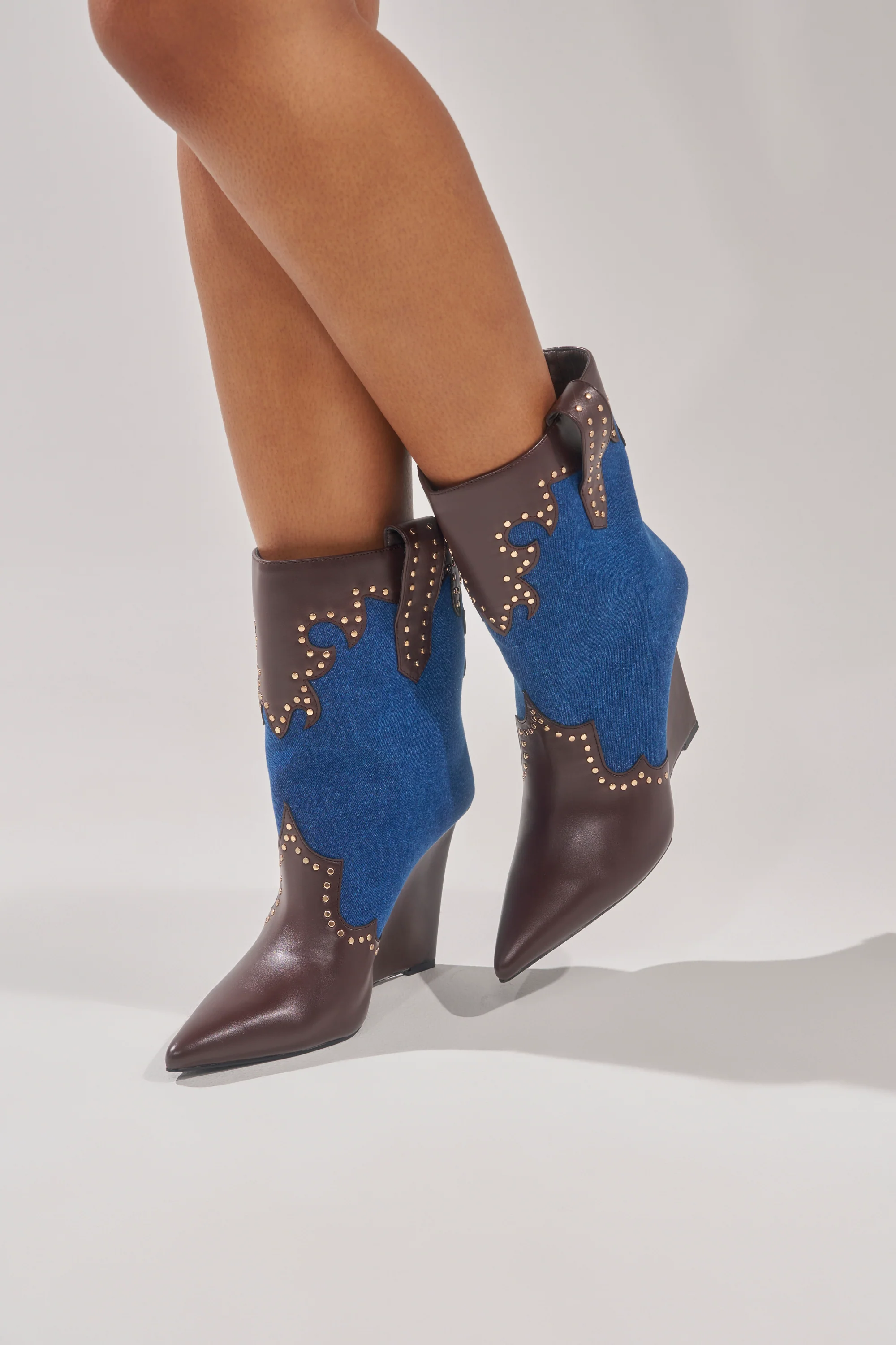 AZALEA WANG TALLULAH DENIM WEDGE WESTERN BOOTIE - Image 4