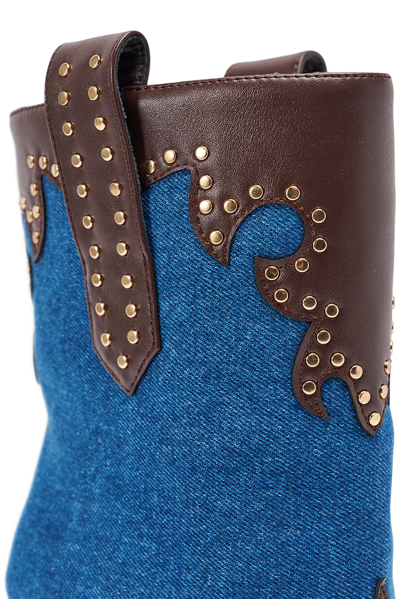 AZALEA WANG TALLULAH DENIM WEDGE WESTERN BOOTIE - Image 9