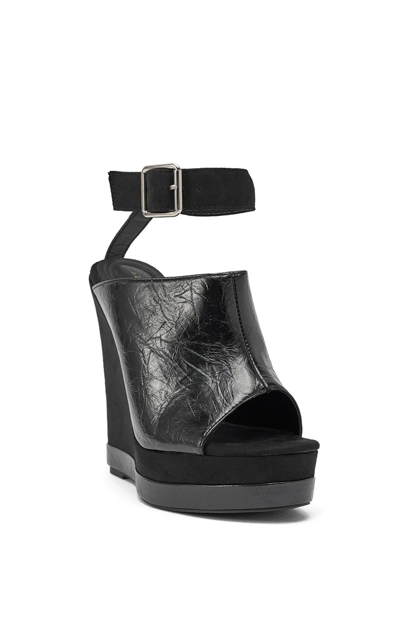 AZALEA WANG TANA BLACK MIXED MATERIAL WEDGE - Image 5