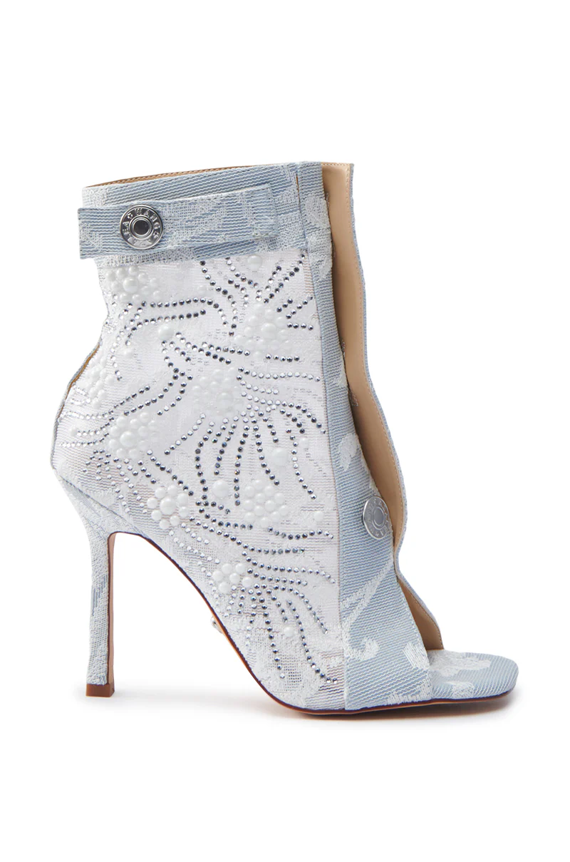 AZALEA WANG TANDY BLUE DENIM OPEN TOE EMBELLISHED BOOTIE - Image 3