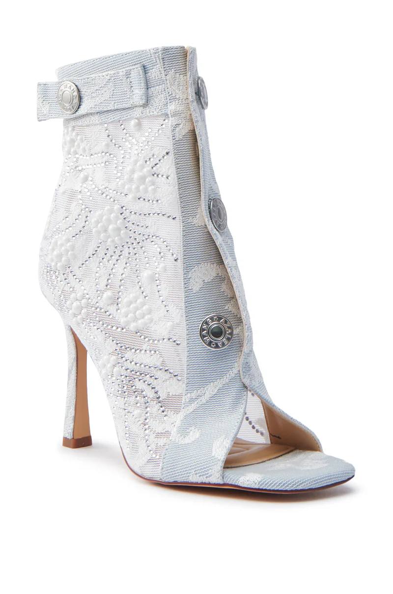AZALEA WANG TANDY BLUE DENIM OPEN TOE EMBELLISHED BOOTIE - Image 4