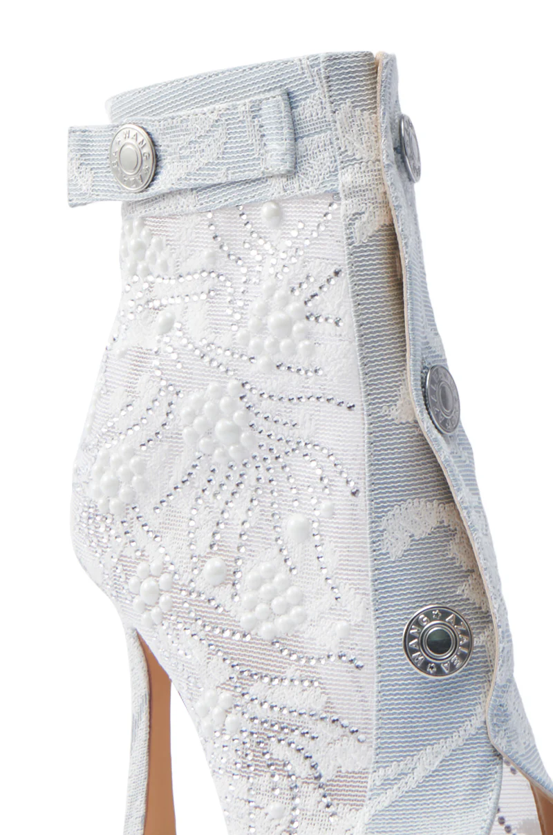 AZALEA WANG TANDY BLUE DENIM OPEN TOE EMBELLISHED BOOTIE - Image 6