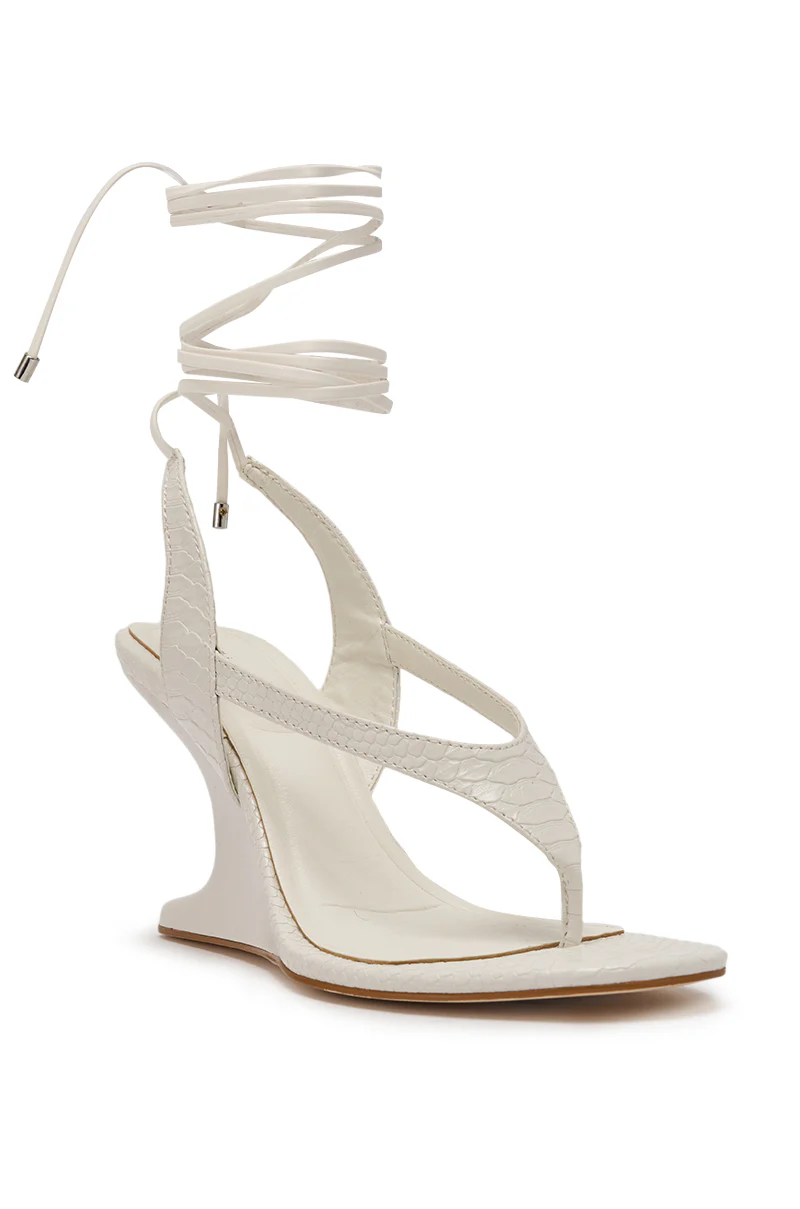 AZALEA WANG TAMSIN WHITE CROC NOVELTY WEDGE STRAP SANDAL - Image 5