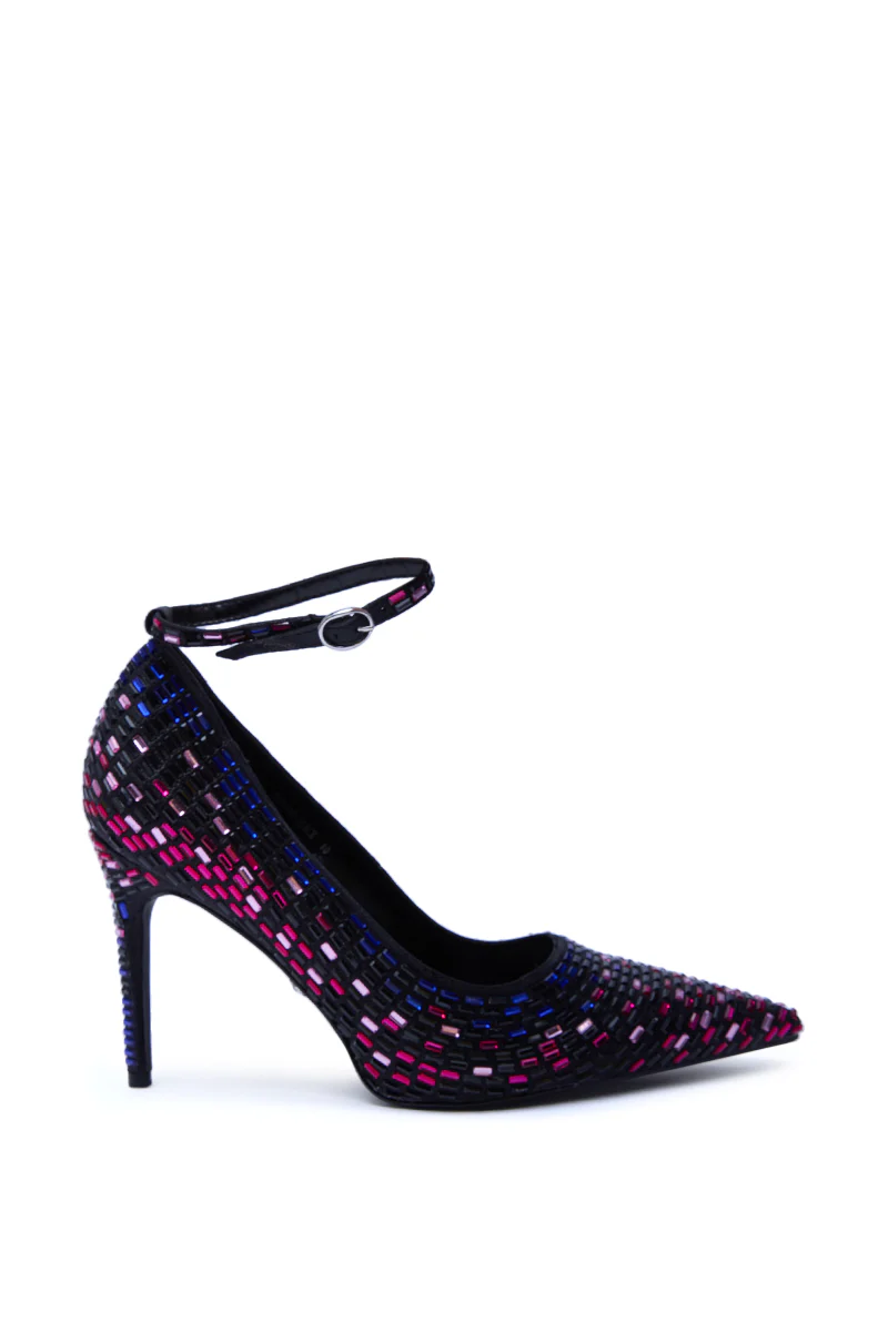 AZALEA WANG TEAGAN BLACK MULTI RHINESTONE STRAP PUMP - Image 4