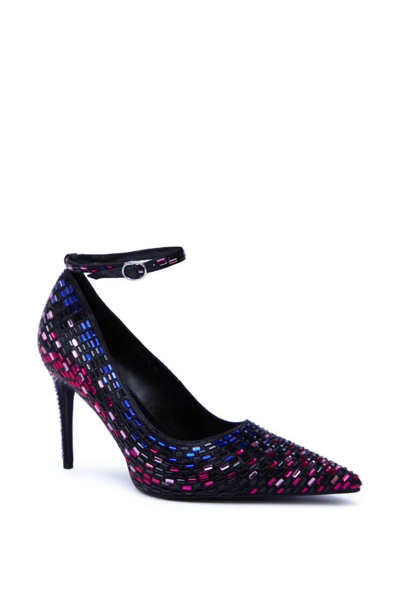 AZALEA WANG TEAGAN BLACK MULTI RHINESTONE STRAP PUMP - Image 5