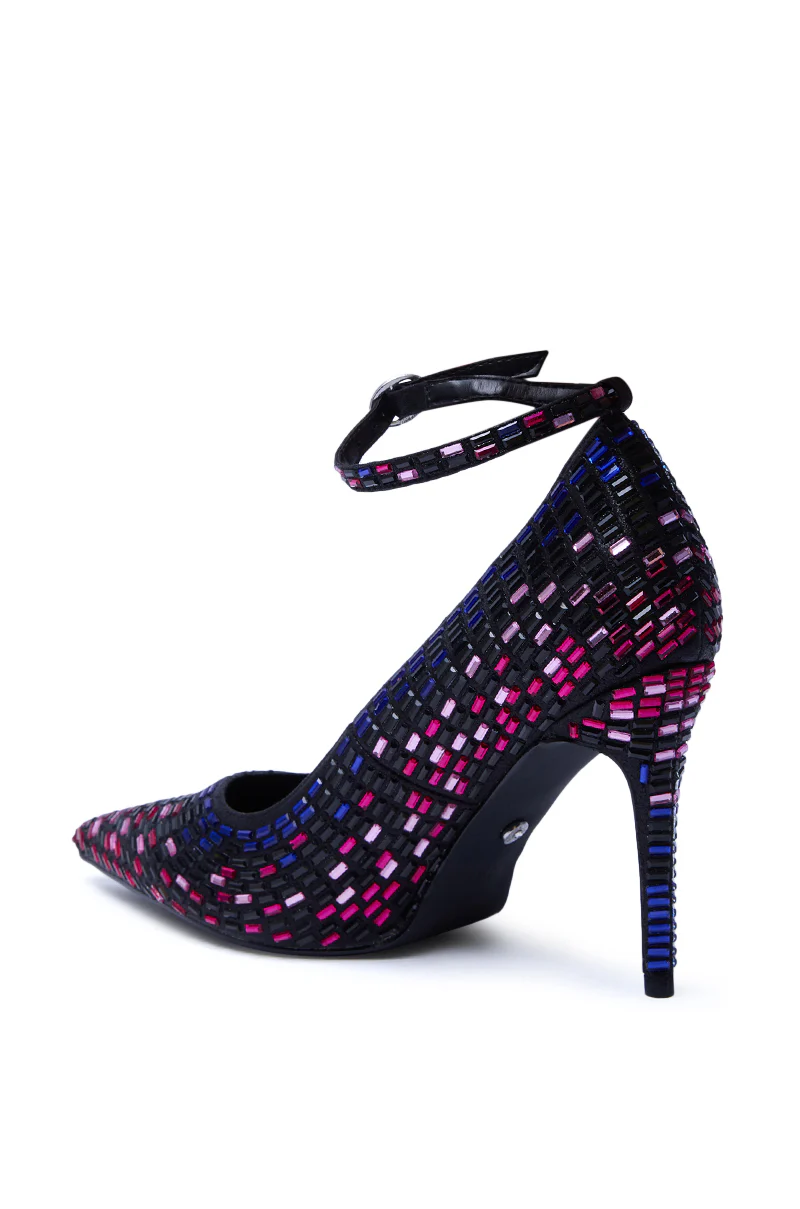 AZALEA WANG TEAGAN BLACK MULTI RHINESTONE STRAP PUMP - Image 6