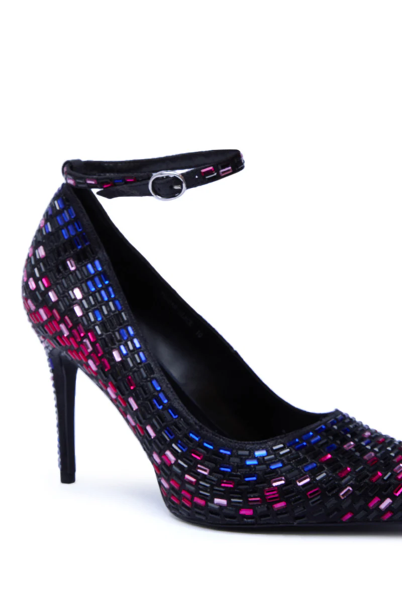AZALEA WANG TEAGAN BLACK MULTI RHINESTONE STRAP PUMP - Image 7