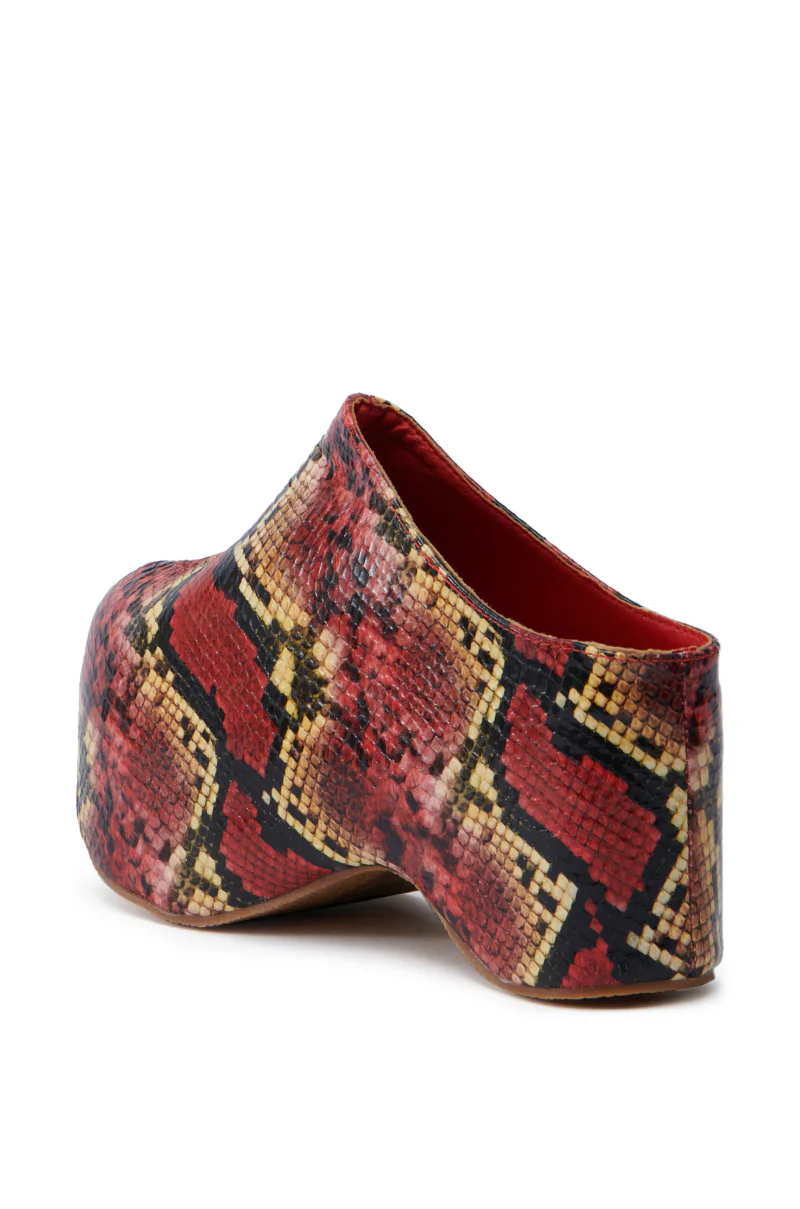 AZALEA WANG TEATREE RED SNAKE FLATFORM CLOGS - Image 4
