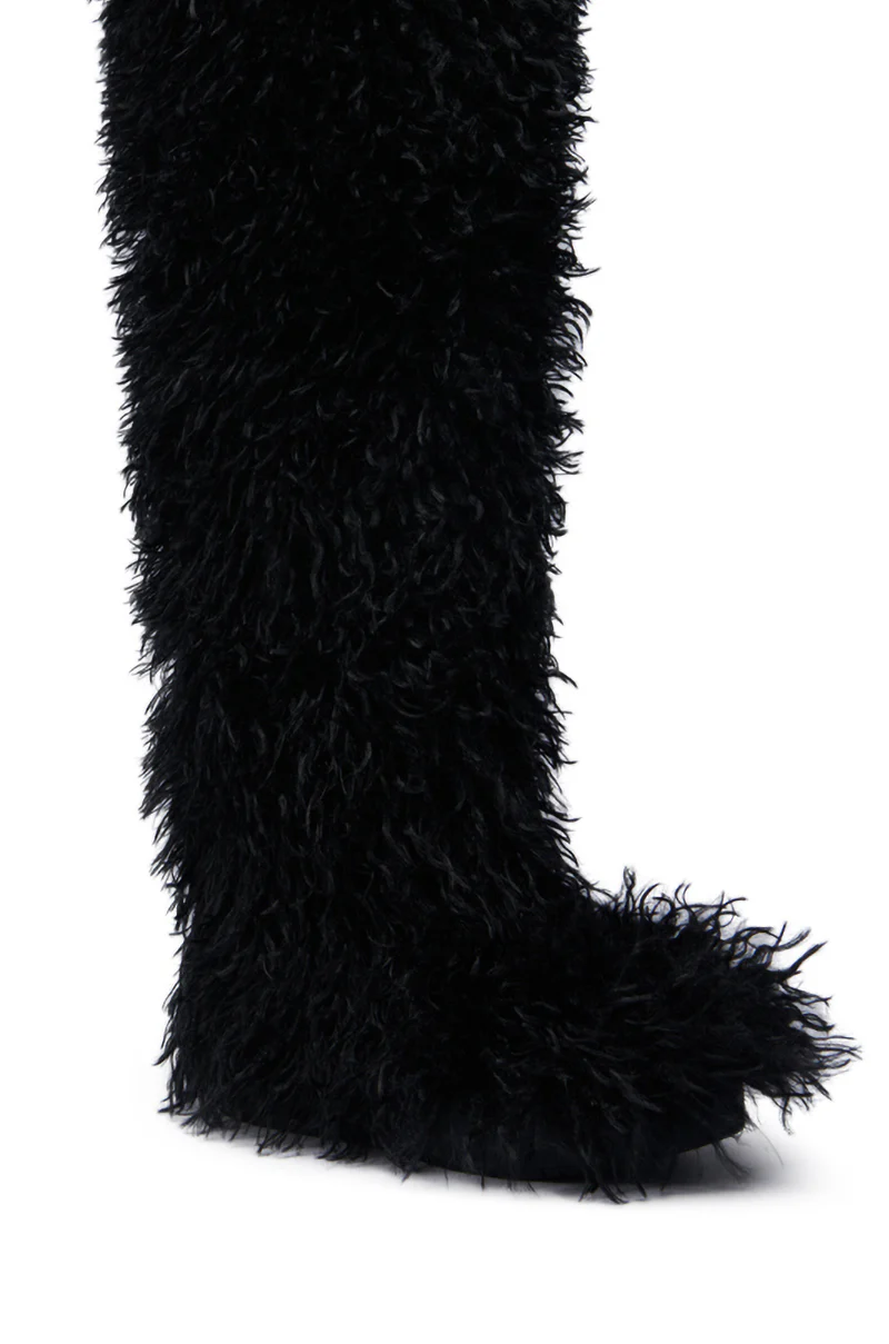AZALEA WANG TEMPLETON BLACK POODLE FAUX FUR OVER THE KNEE BOOT - Image 8